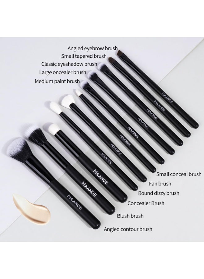 مانجي مجموعة فرش مكياج من مانج، مكونة من 11 قطع، مصنوعة من مواد صناعية فاخرة، لمستحضرات التجميل، مثل الكونسيلر، وبودرة الوجه، وأحمر الخدود، وظلال العيون، مع حقيبة مستحضرات تجميل. (أسود) - Image 2