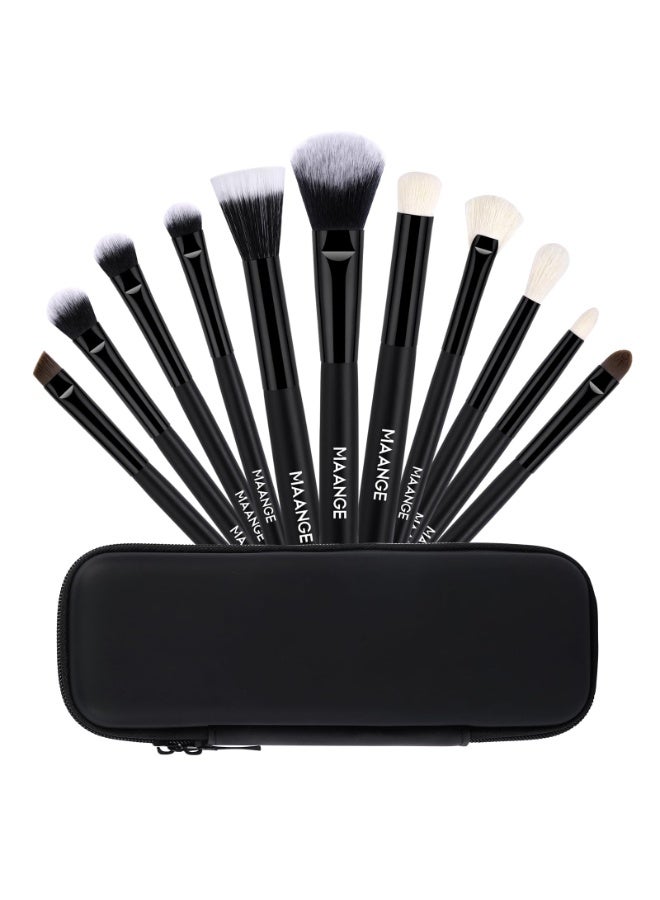 مانجي مجموعة فرش مكياج من مانج، مكونة من 11 قطع، مصنوعة من مواد صناعية فاخرة، لمستحضرات التجميل، مثل الكونسيلر، وبودرة الوجه، وأحمر الخدود، وظلال العيون، مع حقيبة مستحضرات تجميل. (أسود) - Image 1