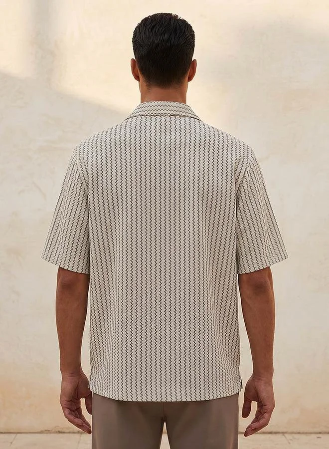 Splash FAV Cream Smart Regular Fit Chevron Jacquard Shirt for Men | Best Price UAE