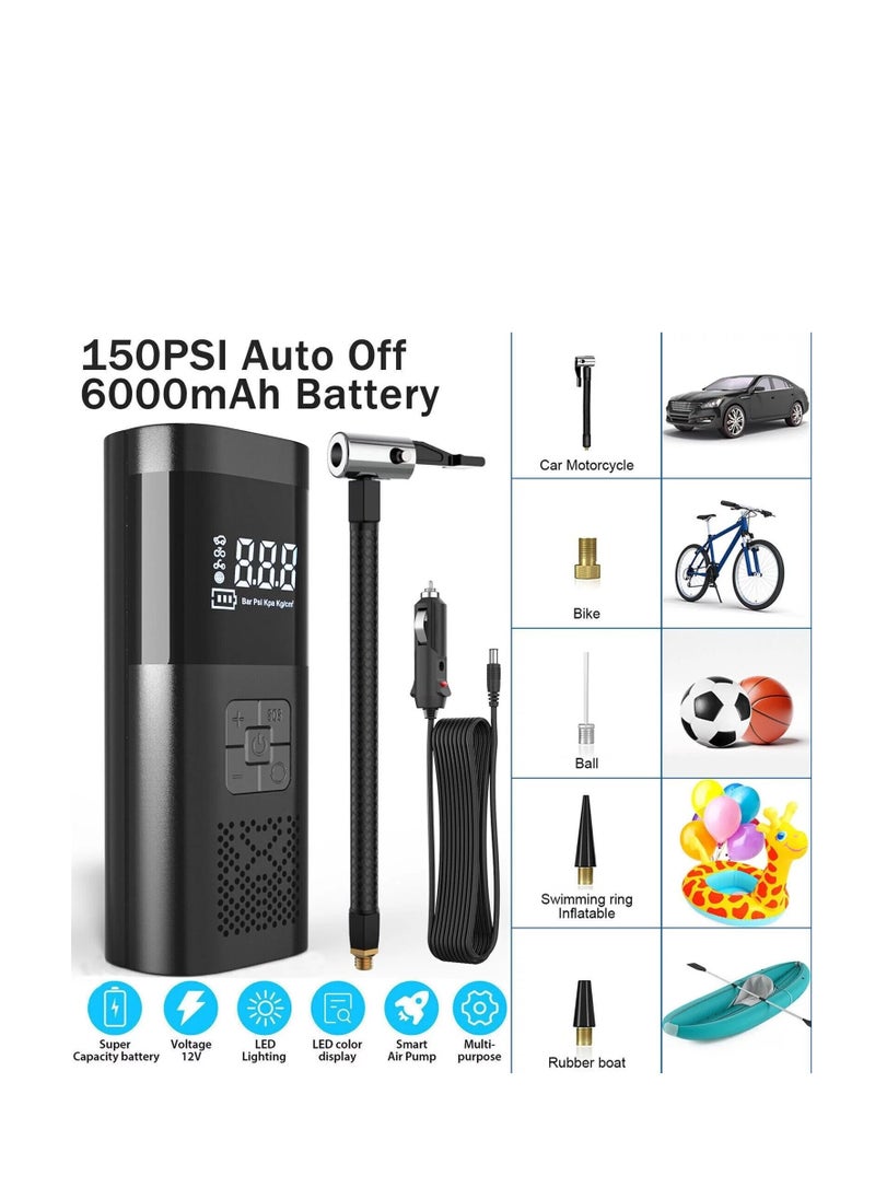 Tire Inflator Portable Air Compressor, Cordless Air Pump for Car Tires, Electric Inflator with 150PSI Digital Pressure Gauge,LED Light, Auto shut-off, 6000mAh Battery for Car Bike Ball Motorcycle - pzsku/ZE422C228C955EE702034Z/45/_/1725618673/7755ce36-111e-44ee-949d-2c86b636c81d