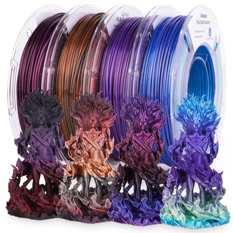 AMOLEN Silk PLA Filament Bundle, 3D Printer Filament Gradient 1.75mm Silk Shiny Filament Bundle 1.75mm PLA 200gX 4 Spools - Image 1