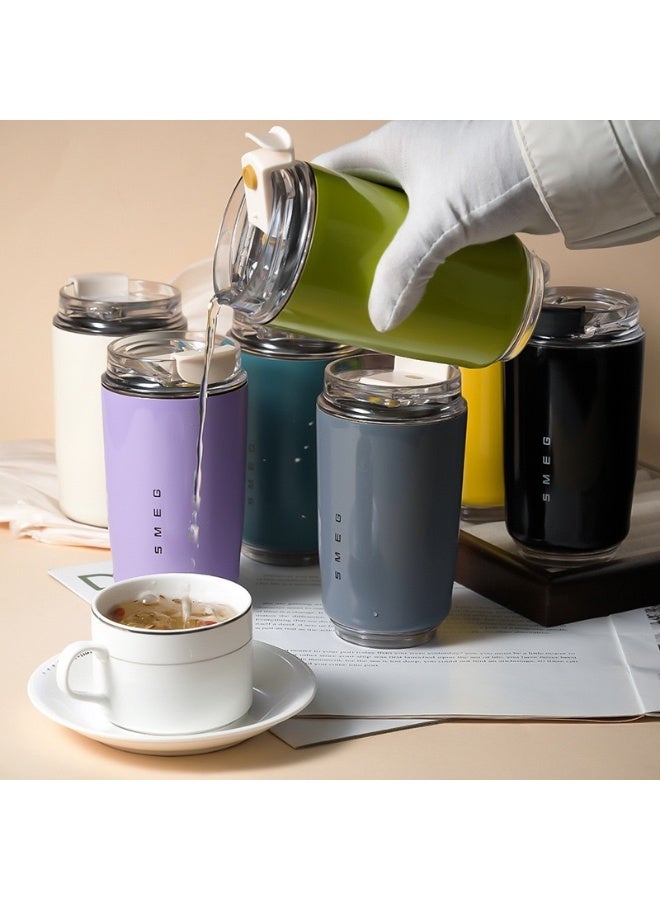 smeg كوب قهوة سفر SMEG، سعة 320 مل، كوب مشروبات مع غطاء مانع للتسرب، كوب قهوة طويل الأمد مع غطاء وقشة، ترمس قهوة سفر أسود - Image 5
