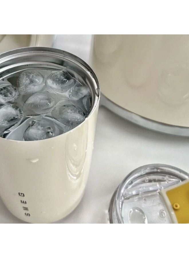 smeg كوب قهوة سفر SMEG، سعة 320 مل، كوب مشروبات مع غطاء مانع للتسرب، كوب قهوة طويل الأمد مع غطاء وقشة، ترمس قهوة سفر أسود - Image 4