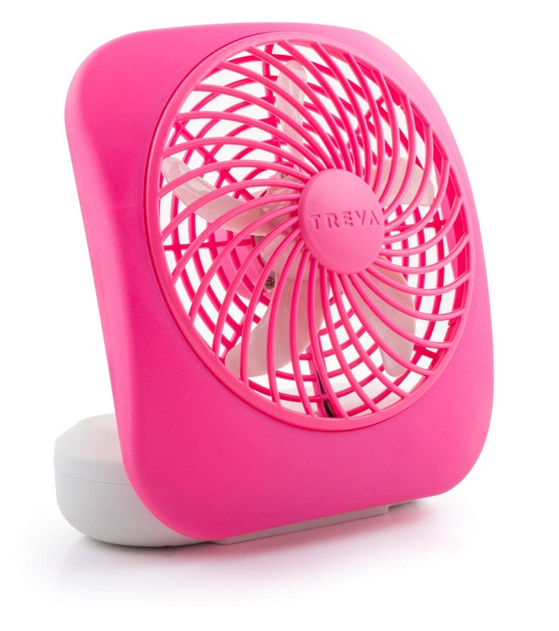 O2COOL Treva 5 Inch Battery Powered Fan Portable Desk Fan 2 Cooling Speeds with Compact Folding & Tilt Design Cubicle Accessories Small Portable (Raspberry) - Image 1