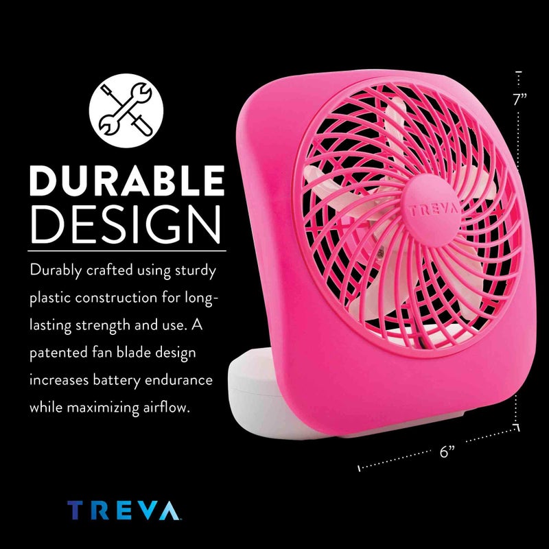 O2COOL Treva 5 Inch Battery Powered Fan Portable Desk Fan 2 Cooling Speeds with Compact Folding & Tilt Design Cubicle Accessories Small Portable (Raspberry) - Image 4