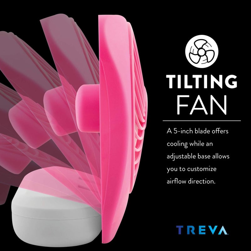 O2COOL Treva 5 Inch Battery Powered Fan Portable Desk Fan 2 Cooling Speeds with Compact Folding & Tilt Design Cubicle Accessories Small Portable (Raspberry) - Image 3