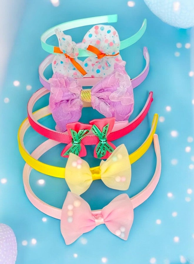 NEOBABY Shiny Bow Hairband for Girls - Stylish Plastic Headband with Bow Knot & Inner Teeth | Chic Hair Accessory for Women & Kids (Pack of 4) - Image 1