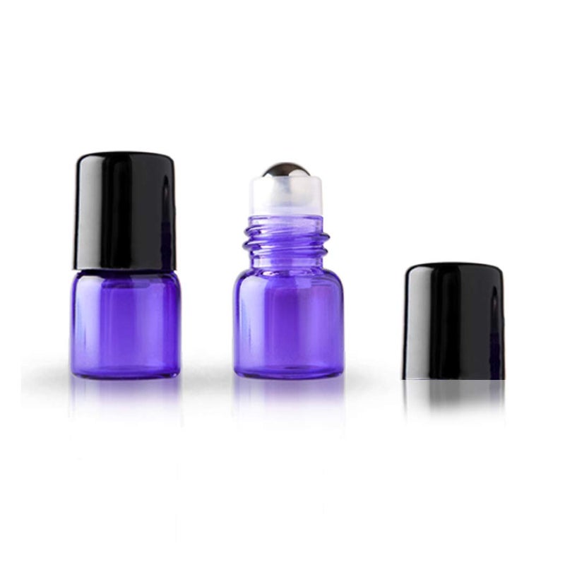 ZbFwmx 20 Pack Set 1ML Mini Sample Roll Glass Bottles for Essential Oils Roller Refillable Perfume Roll Bottle Purple