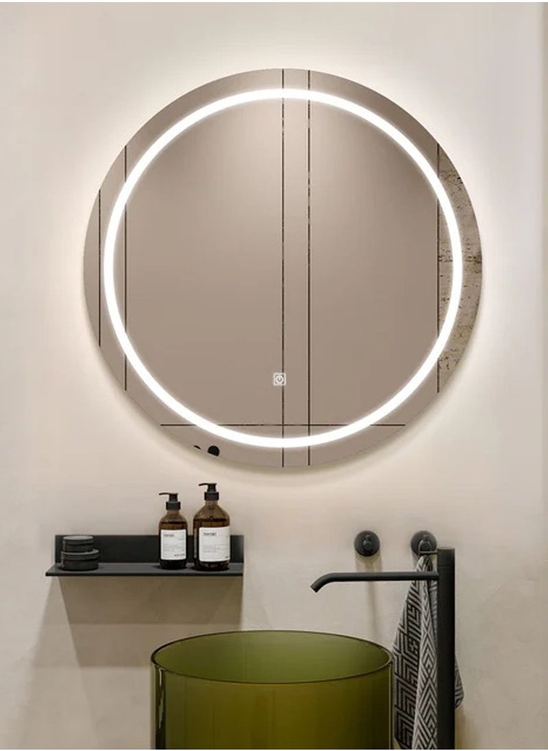 Taimi - Modern LED Round Bathroom Vanity Mirror, Color Temperature Adjustable, Easy to Install, Wall Mounted Makeup Mirror with Smart Touch Button And Black Frame Size 80x80CM - Image 1