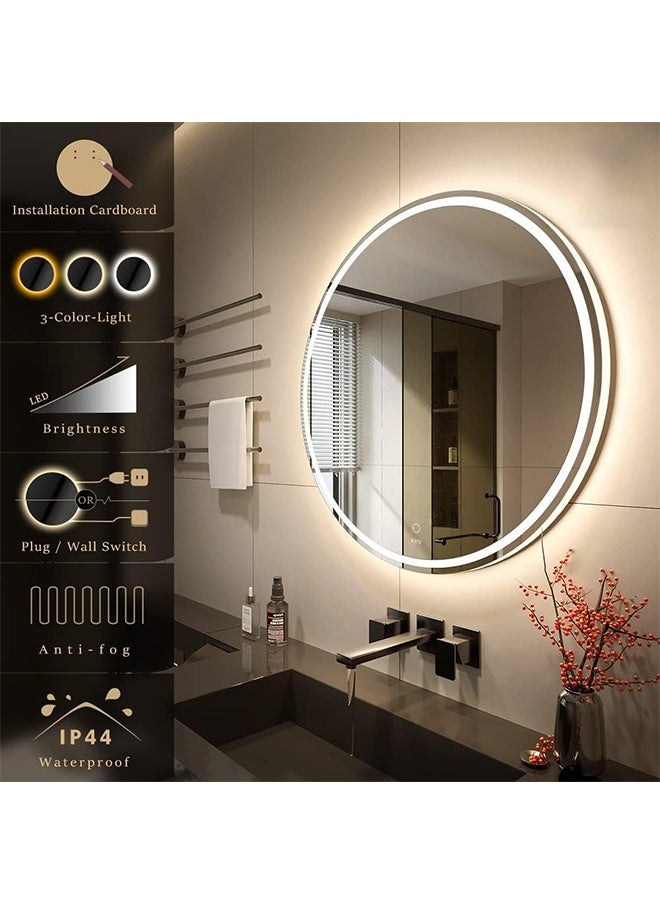 Taimi - Modern LED Round Bathroom Vanity Mirror, Color Temperature Adjustable, Easy to Install, Wall Mounted Makeup Mirror with Smart Touch Button And Black Frame Size 80x80CM - Image 1