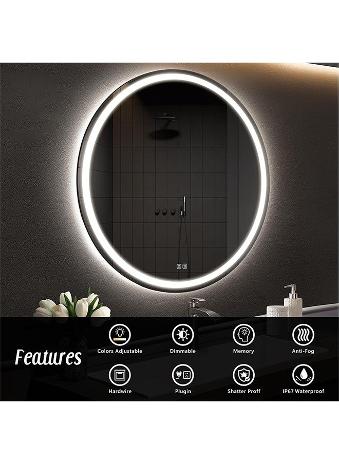 Taimi - Modern LED Round Bathroom Vanity Mirror, Color Temperature Adjustable, Easy to Install, Wall Mounted Makeup Mirror with Smart Touch Button And Black Frame Size 80x80CM - Image 1