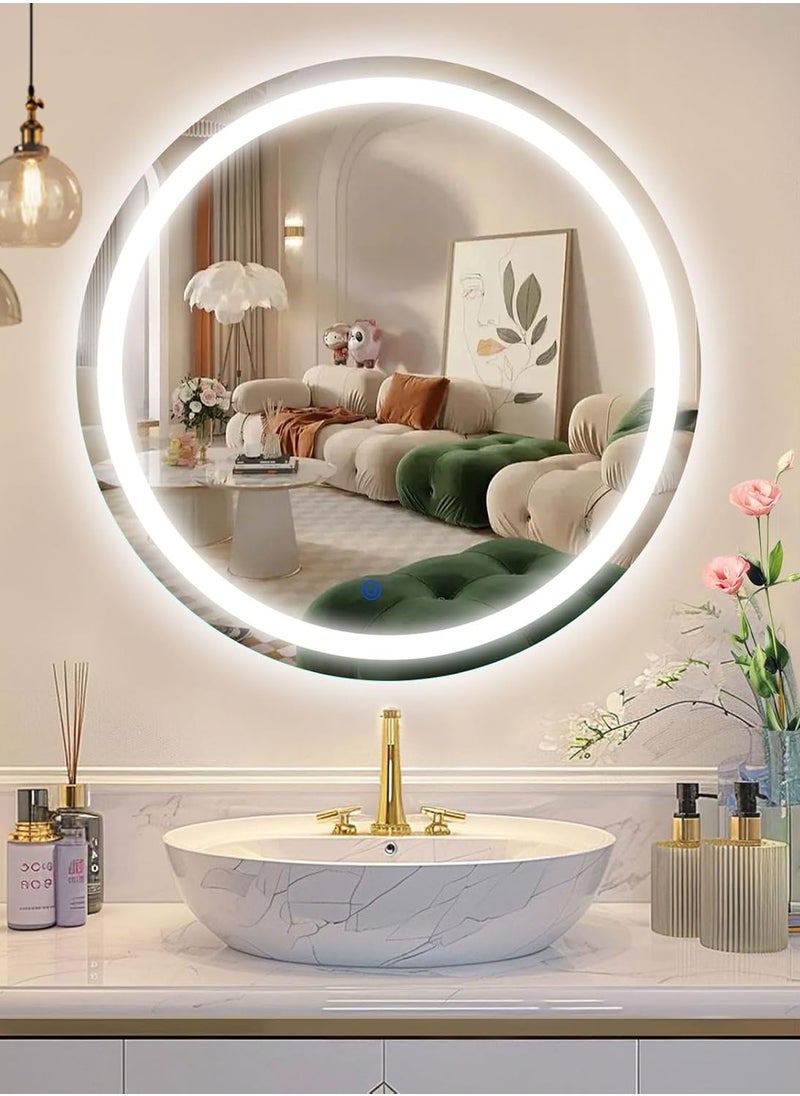 Taimi Modern LED Round Bathroom Vanity Mirror, Color Temperature Adjustable, Easy to Install, Wall Mounted Makeup Mirror with Smart Touch Button And Black Frame Size 80x80CM  - Image 3