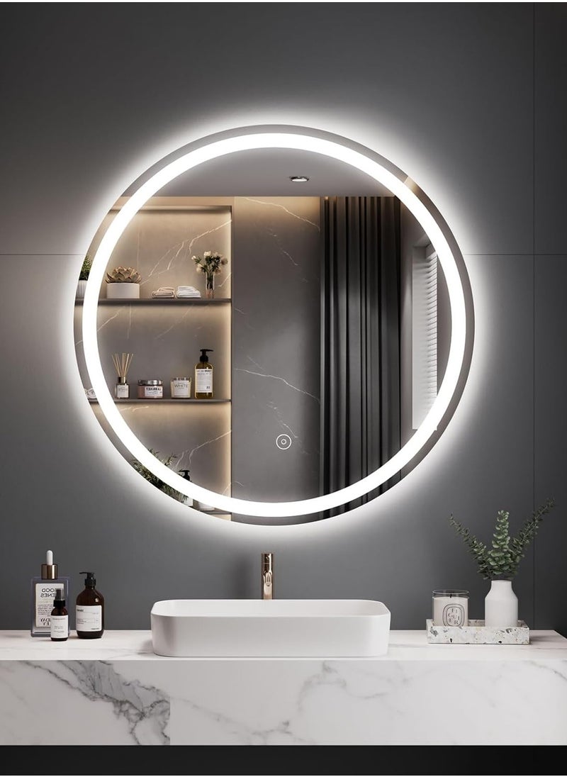 Taimi Modern LED Round Bathroom Vanity Mirror, Color Temperature Adjustable, Easy to Install, Wall Mounted Makeup Mirror with Smart Touch Button And Black Frame Size 80x80CM  - Image 4
