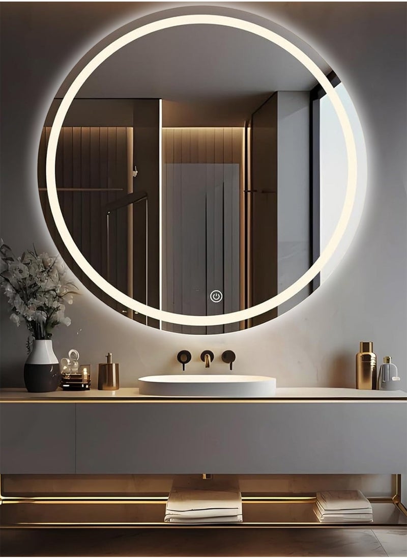 Taimi Modern LED Round Bathroom Vanity Mirror, Color Temperature Adjustable, Easy to Install, Wall Mounted Makeup Mirror with Smart Touch Button And Black Frame Size 80x80CM  - Image 1
