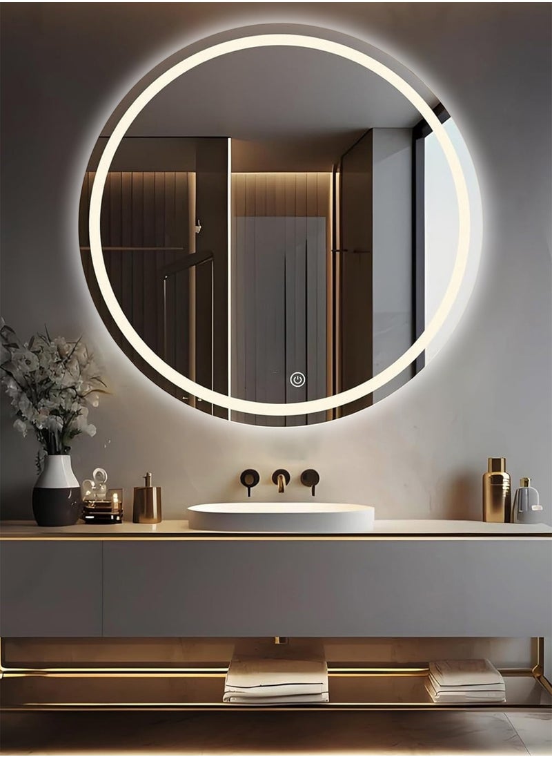 Taimi Modern LED Round Bathroom Vanity Mirror, Color Temperature Adjustable, Easy to Install, Wall Mounted Makeup Mirror with Smart Touch Button And Black Frame Size 80x80CM  - Image 3