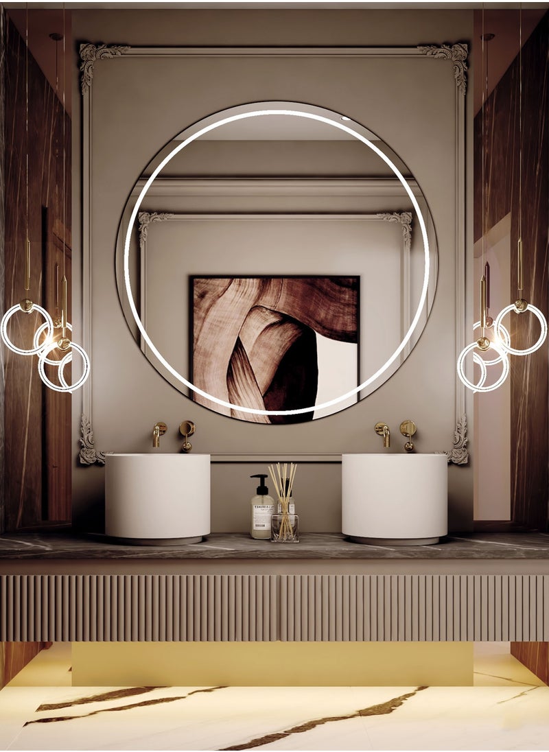 Taimi Modern LED Round Bathroom Vanity Mirror, Color Temperature Adjustable, Easy to Install, Wall Mounted Makeup Mirror with Smart Touch Button And Black Frame Size 80x80CM  - Image 1
