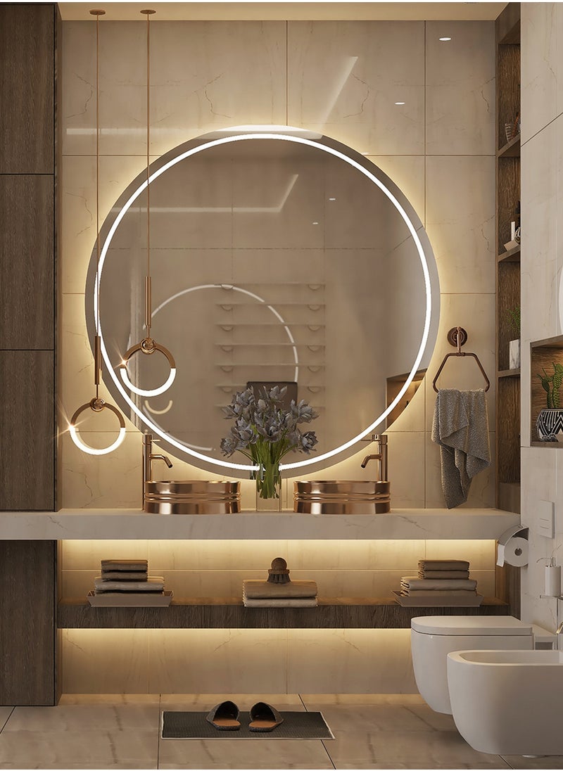Taimi Modern LED Round Bathroom Vanity Mirror, Color Temperature Adjustable, Easy to Install, Wall Mounted Makeup Mirror with Smart Touch Button And Black Frame Size 80x80CM  - Image 2