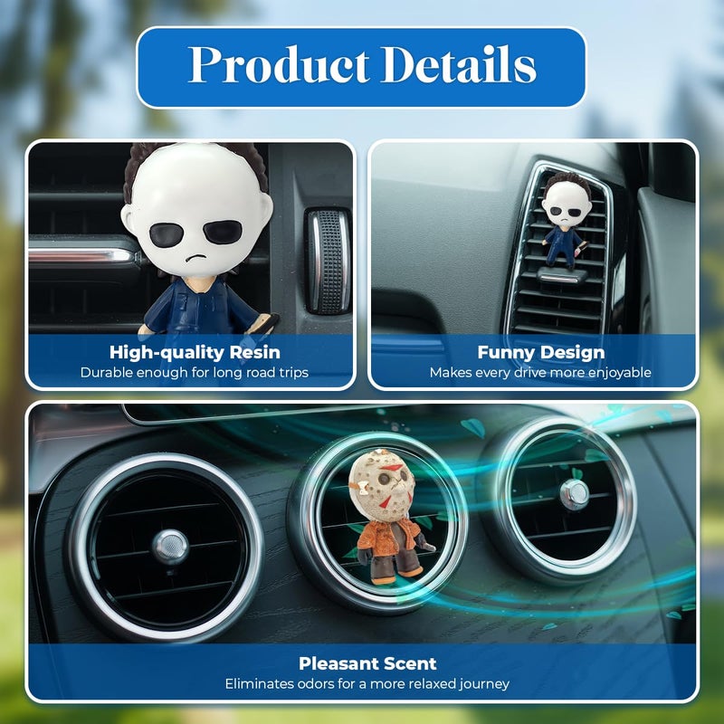 GENANY 3D Resin Horror Movie Character Car Air Freshener, Spooky Air Freshener Vent Clips, Horror-themed Car Accessories, Funny Gifts for Women Men Horror Fans, Scary Decorations - Image 4