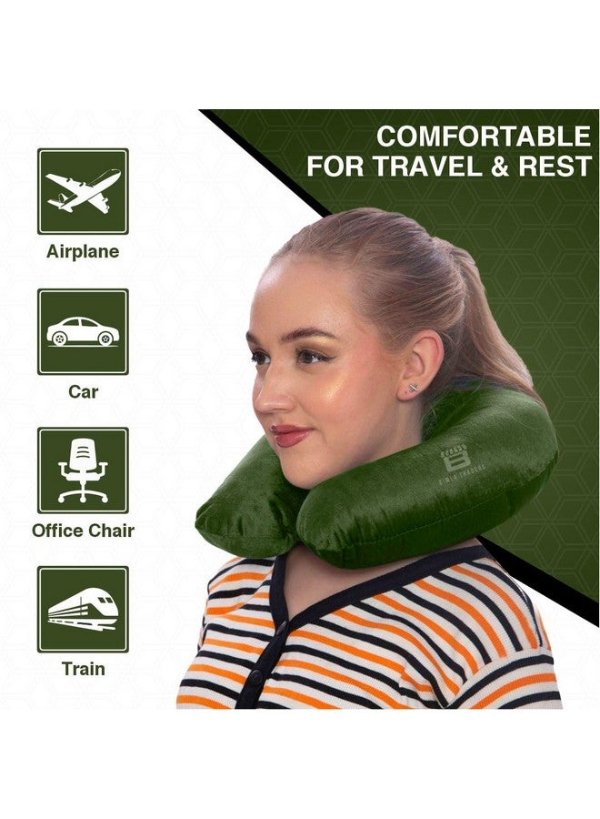BTfash Travel Neck Pillow for Men & Women | Soft Fibre Cushion for Flight, Car & Train | Soft Velvet Fabric with Attachable Snap Strap | Cervical Support for Neck Pain Relief. Pack of 1 (Grass Green) - Image 4