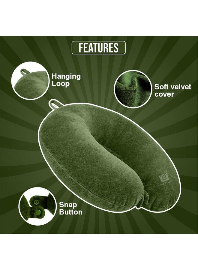 BTfash Travel Neck Pillow for Men & Women | Soft Fibre Cushion for Flight, Car & Train | Soft Velvet Fabric with Attachable Snap Strap | Cervical Support for Neck Pain Relief. Pack of 1 (Grass Green) - Image 3