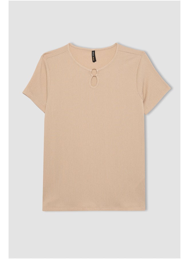 DeFacto - Woman Batwing Crew Neck Knitted Short Sleeve T-Shirt - Image 1