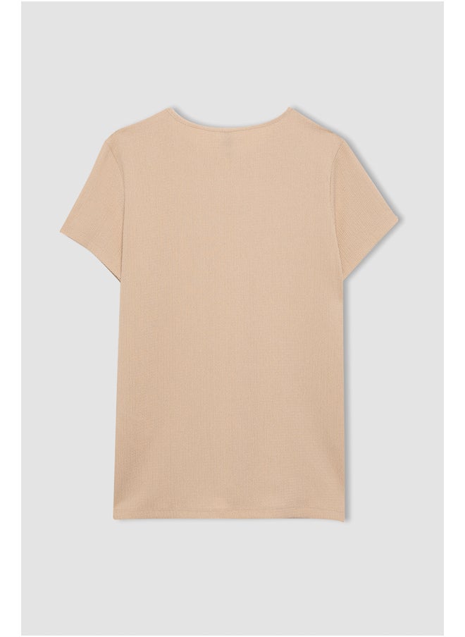 DeFacto - Woman Batwing Crew Neck Knitted Short Sleeve T-Shirt - Image 1