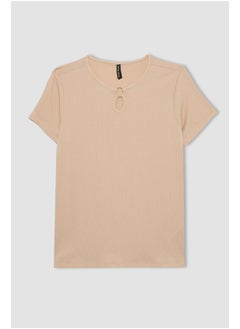 Woman Batwing Crew Neck Knitted Short Sleeve T-Shirt