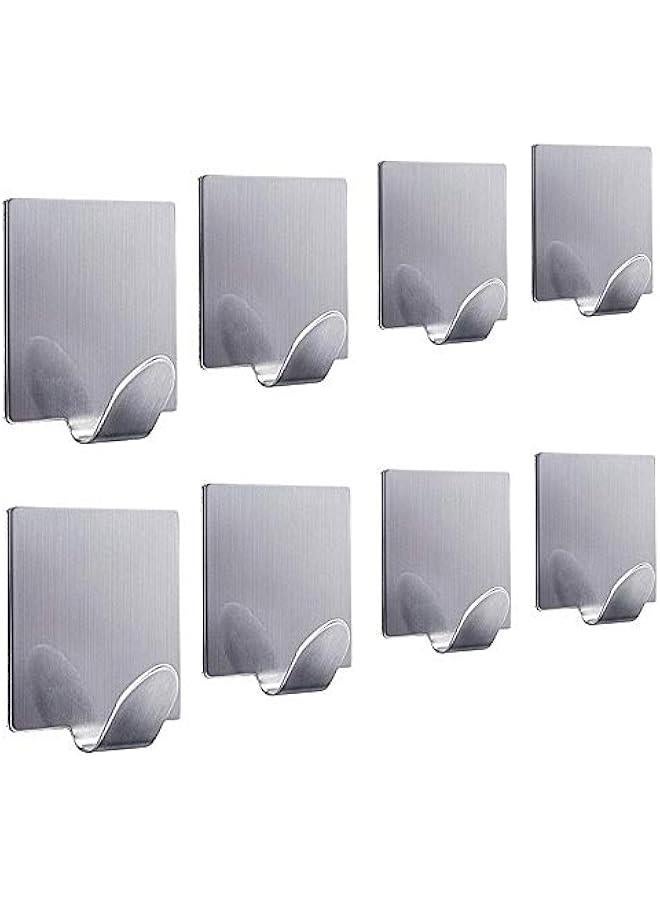 Adhesive Hooks Wall Hooks Hangers Waterproof Stainless Steel Stick on Hooks for Hanging Robe Towel Coat Kitchen Utensils Keys Bags-Home Kitchen Bathroom-8 Packs  - Image 1