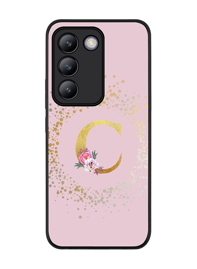 Stylizedd Rugged Black edge case for Vivo V30 Lite 5G, Slim fit Flexible Cover -  Custom Monogram Initial Letter Floral Pattern Alphabet - C  (Pink ) - Image 1