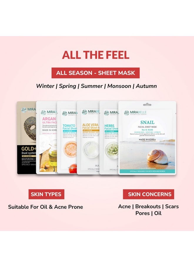 MIRABELLE Cosmetics Korea Acne Prone Skin Ex Facial Sheet Mask | Women & Men | Made In Korea | Combo Pack Of 6 (Each 25Ml)  - Image 3