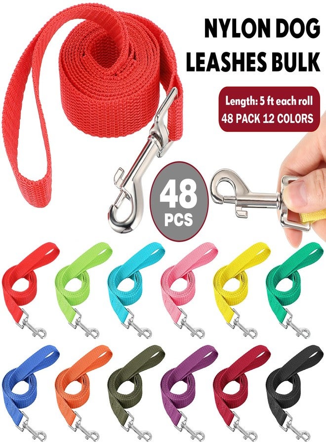 Tegeme 48 Pcs Dog Leash Bulk for Animal Shelter 5 ft Multicolored Puppy Training Leash Slip Pet Traction Nylon Rope for Small Medium Dogs Agility, Yard, Camping, Backyard Play - Image 2