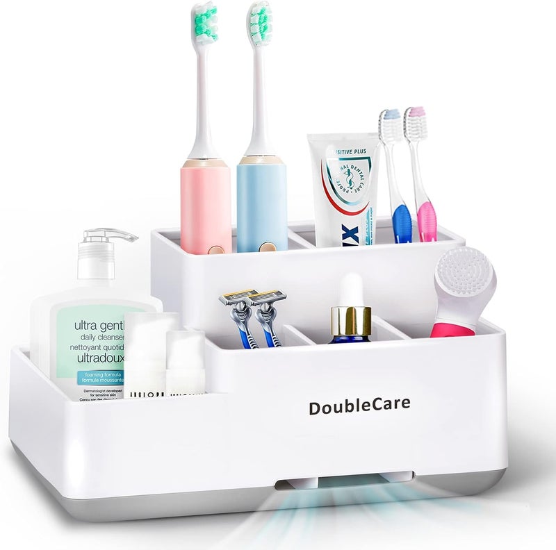 DoubleCare Toothbrush HolderBathroom Organizer Countertop Detachable for Easy Cleaning Multifunctional StorageBathroom Caddy for ToothpasteShaverGreat for Home Vanity Organizer