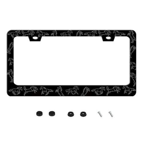 UNINDREM Horse License Plate Frame Funny Stainless Steel Animal Jumping Action License Plate Frames Auto Parts Decoration with Screws License Plate Holder for Men Women 12x6 Inch - Image 1