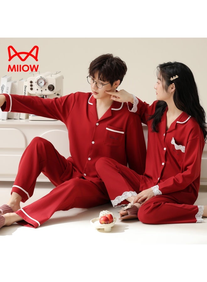 Miiow Couple's Pajamas For Women, Spring And Autumn Style, Long Sleeve [pure Cotton], Red, Newlywed Wedding, Men's Home Wear Set, Zodiac Year - Image 4