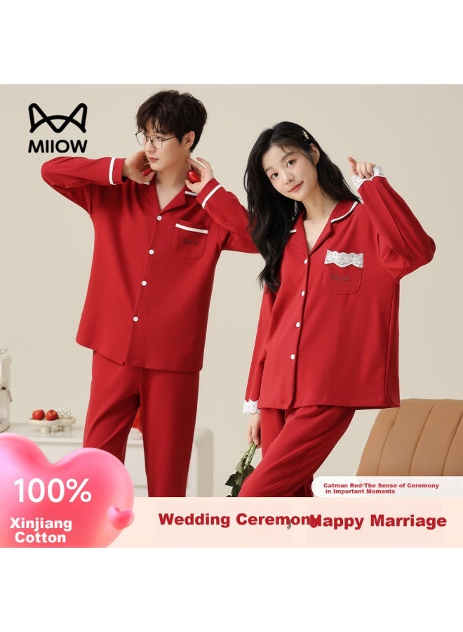 Miiow Couple's Pajamas For Women, Spring And Autumn Style, Long Sleeve [pure Cotton], Red, Newlywed Wedding, Men's Home Wear Set, Zodiac Year - Image 2