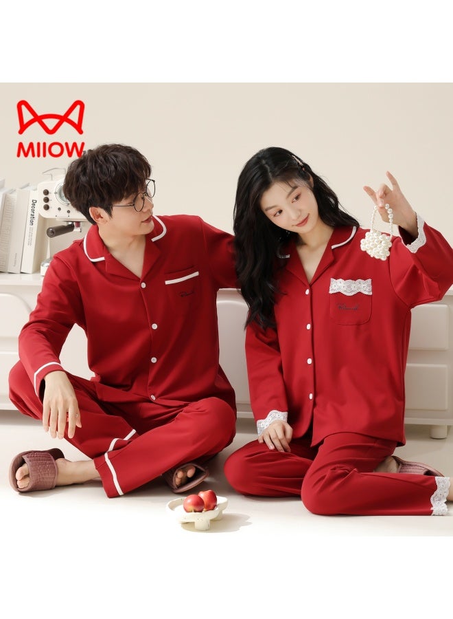 Miiow Couple's Pajamas For Women, Spring And Autumn Style, Long Sleeve [pure Cotton], Red, Newlywed Wedding, Men's Home Wear Set, Zodiac Year - Image 3