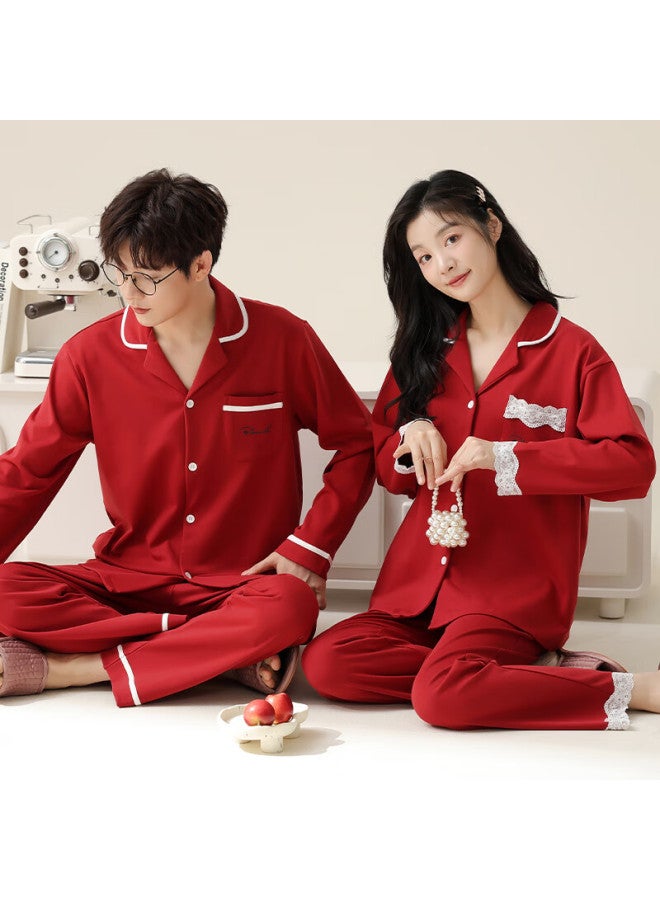 Miiow Couple's Pajamas For Women, Spring And Autumn Style, Long Sleeve [pure Cotton], Red, Newlywed Wedding, Men's Home Wear Set, Zodiac Year - Image 5