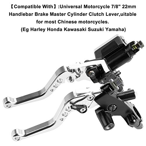 MRELC Universal Motorcycle 7/8" 22mm Handlebar Brake Master Cylinder Clutch Lever CNC Left & Right Set Compatible with Harley Honda Kawasaki Suzuki Yamaha（ Piston Diameter 12.7mm(Silver) - Image 5