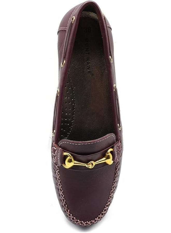 Mont Hawk Women’s Genuine Leather Shoes – Premium Argentinean Cow Leather Comfortable Breathable Casual & Formal Slip-On Shoes for Ladies with Padded Insole (Maroon) - Image 4