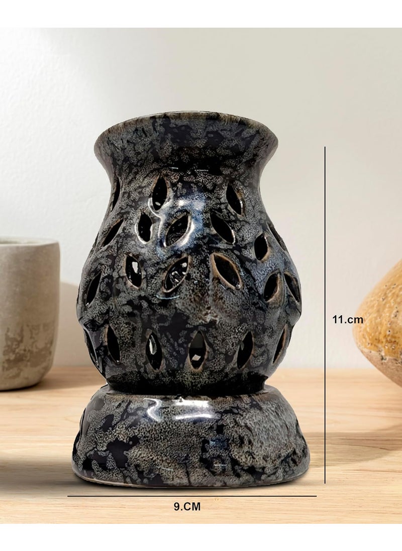 PeepalComm Home Scented Electric Lamp Ceramic Aroma Oil Burner Diffuser with Jasmine Rose Fragrance Oils Electric Oil Burner 10ml Each Black  - Image 2