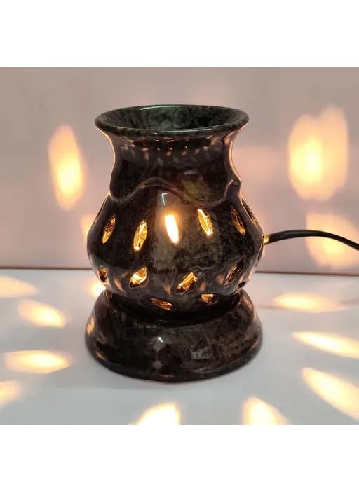 PeepalComm Home Scented Electric Lamp Ceramic Aroma Oil Burner Diffuser with Jasmine Rose Fragrance Oils Electric Oil Burner 10ml Each Black  - Image 3