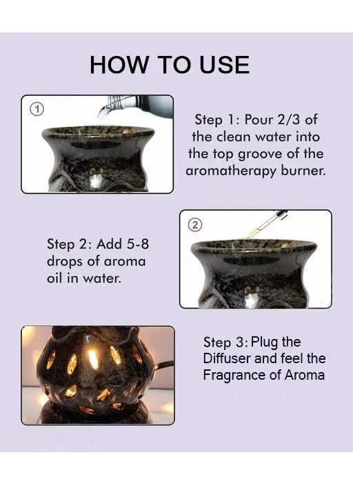 PeepalComm Home Scented Electric Lamp Ceramic Aroma Oil Burner Diffuser with Jasmine Rose Fragrance Oils Electric Oil Burner 10ml Each Black  - Image 4
