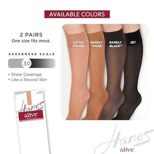 Hanes Alive Full Support Sheer Toe Knee-High Stockings, Little Color, One Size (Pack of 2) - Image 4