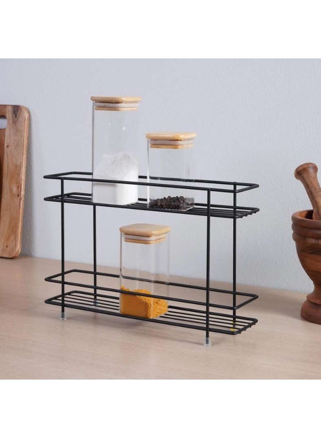 Pan Home رف توابل بطبقتين من إسينشيالز 33x8x22 سم - أسود - Image 2