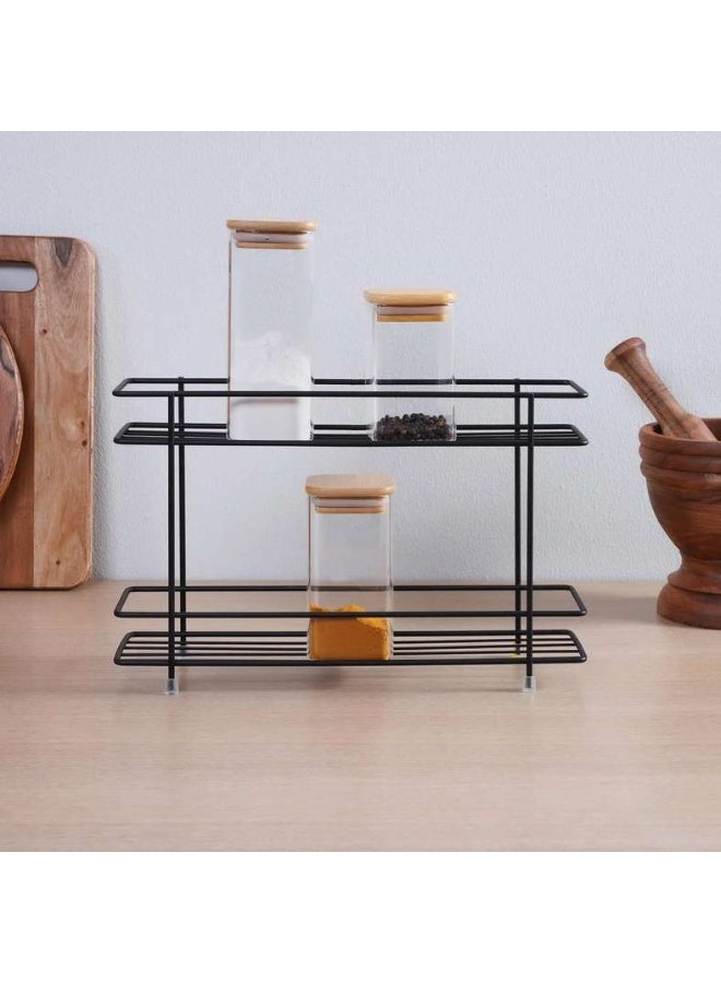 Pan Home رف توابل بطبقتين من إسينشيالز 33x8x22 سم - أسود - Image 1