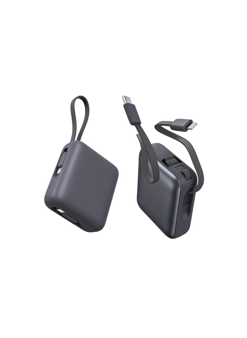 iOsuite Mini size Power Bank 10,000 mAh PD 22.5W Fast Charging with Type C cable and Lightning cable and 1*USB C Port - Grey - T179LF  - Image 2
