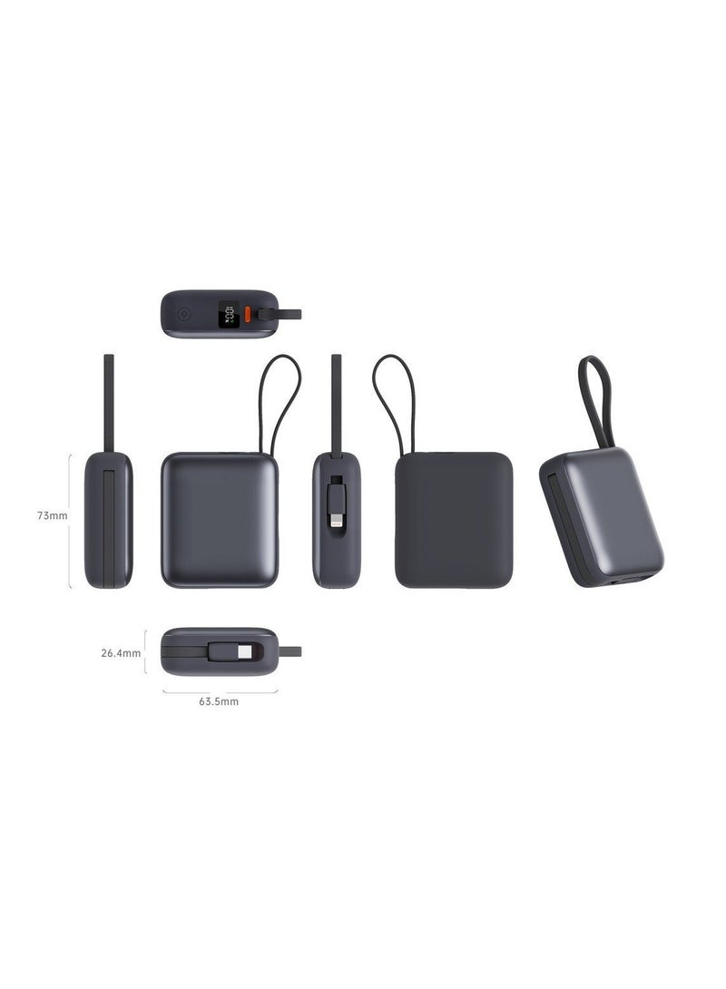 io suite iOsuite Mini Power Bank 10000mAh 22.5W Fast Charging, Charge Multiple Devices Simultaneously, Built-in Type-C & Lightning Cables, Digital LED Display, Pocket-Size Portable Charger, Compatible with iPhone, Samsung, Huawei & More – Grey - Image 4