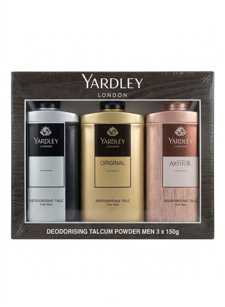 Yardley London Gentlemen Assorted Deodorising Talc for Men's Pack of 3x150g
