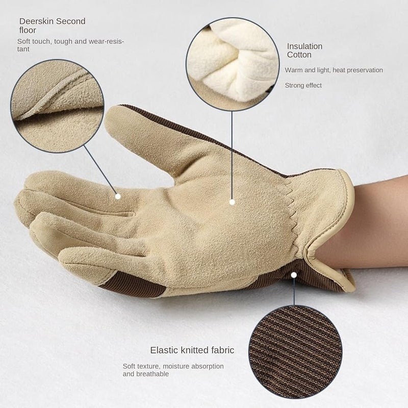 Deerskin Leather Work Gloves For Men And Women Khaki Color XL Size Gardening Outdoor Sports - Image 4