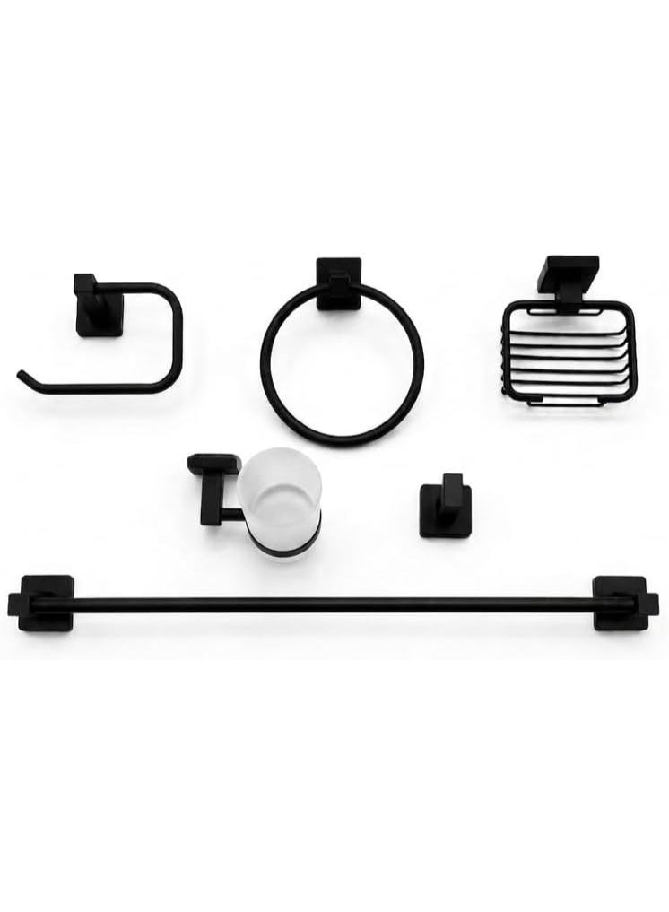 Bathroom Accessories Set, Stainless Steel, Black, Modern and Elegant Design, Rust and Moisture Resistant, 6 Pieces - Image 1